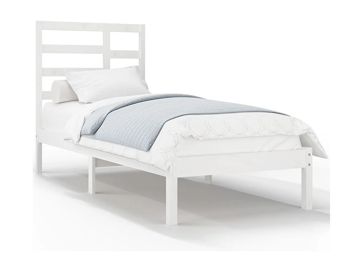 Cadre de lit sans matelas blanc bois massif 75x190 cm