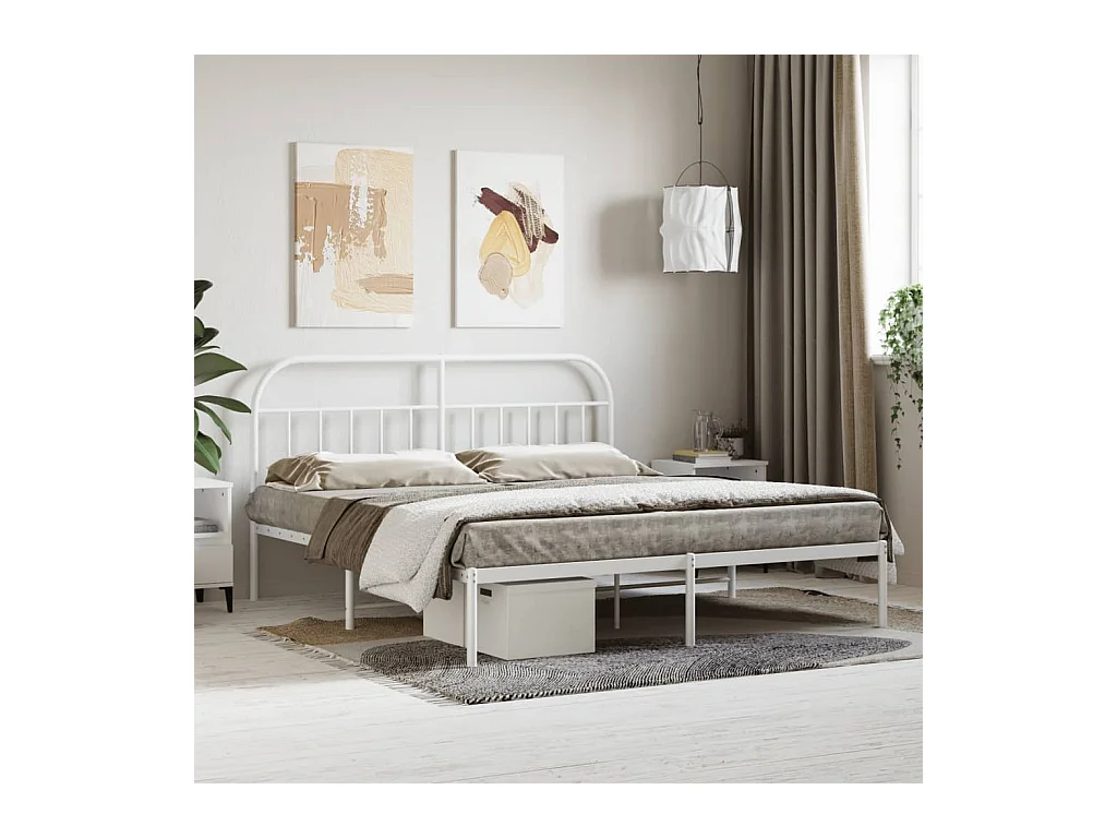Cadre de lit métal sans matelas et tête de lit blanc 160x200 cm