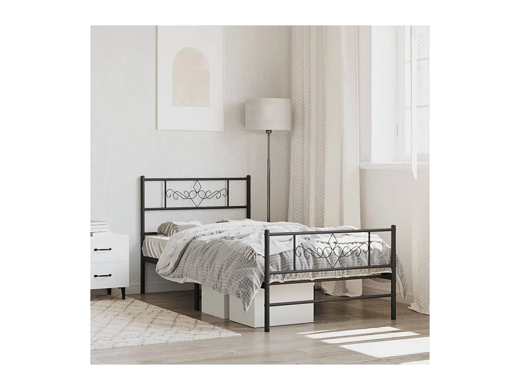 Bedframe met hoofd- en voeteneinde metaal zwart 90x200 cm