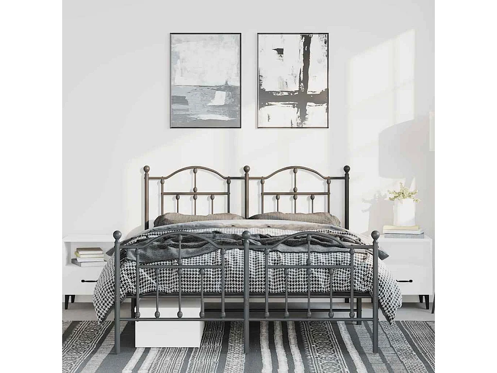 Cadre de lit métal sans matelas avec pied de lit noir 150x200cm