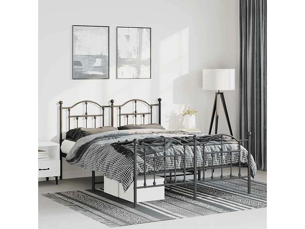 Cadre de lit métal sans matelas avec pied de lit noir 150x200cm