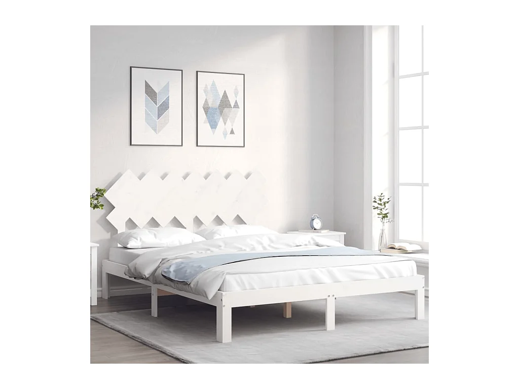 Cadre de lit sans matelas blanc bois de pin massif