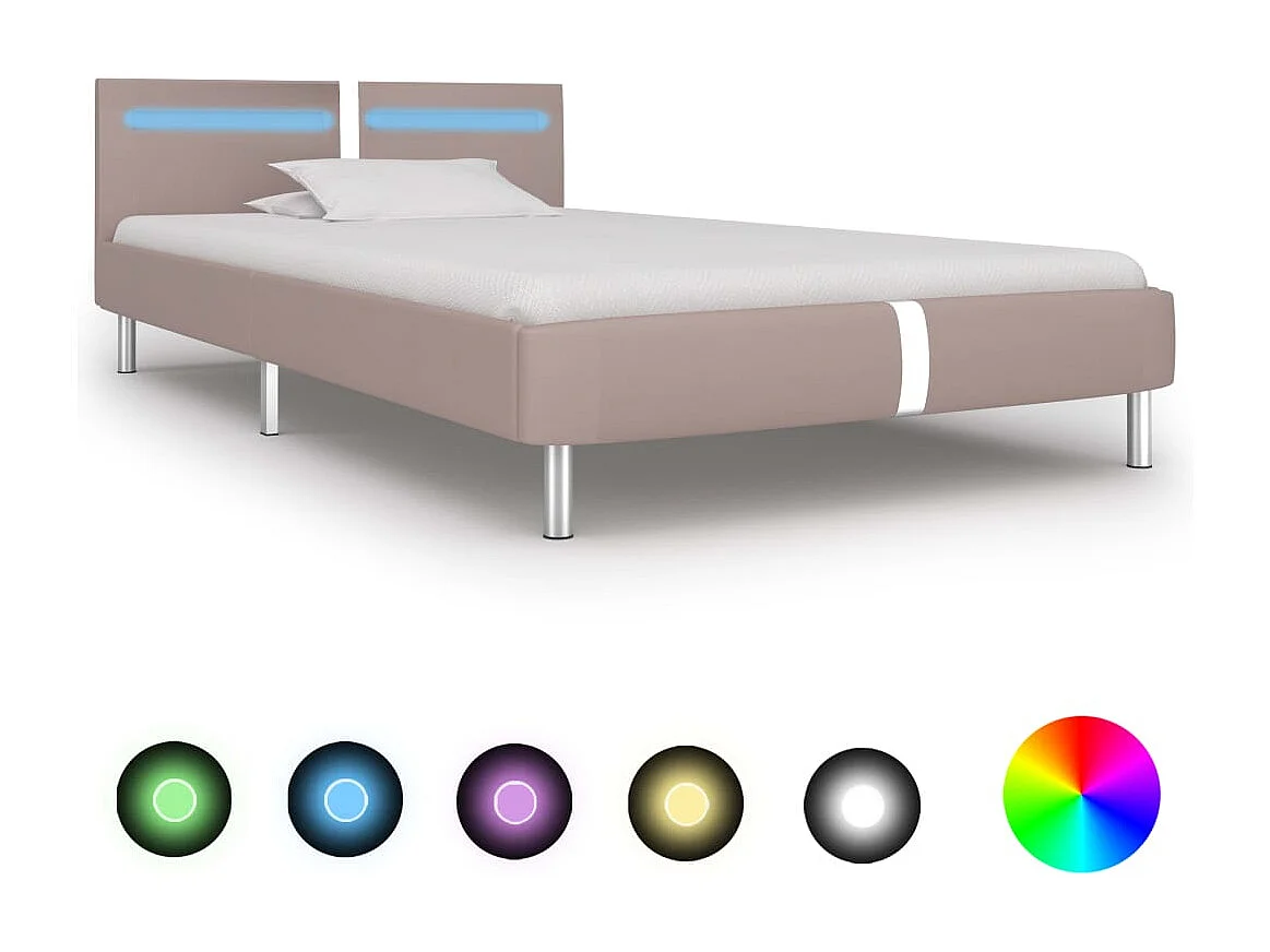 Bettgestell mit LED Cappuccino-Braun Kunstleder 90x200 cm