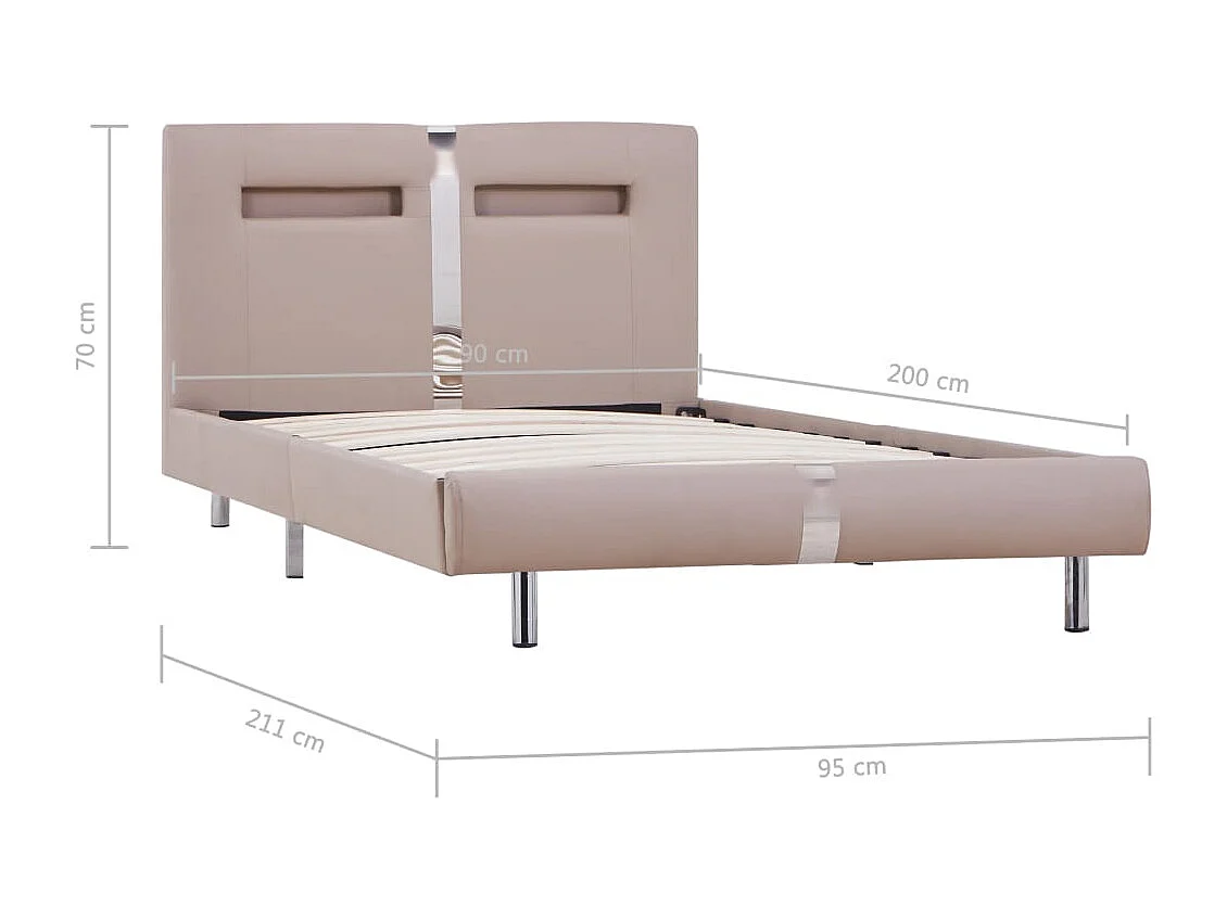 Bettgestell mit LED Cappuccino-Braun Kunstleder 90x200 cm