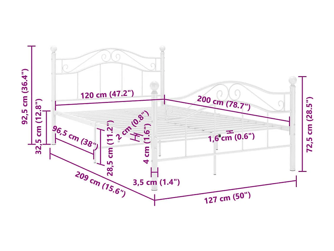 Bedframe metaal wit 120x200 cm