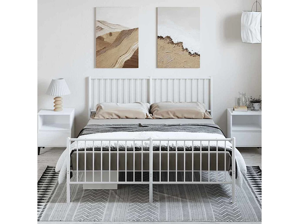 Cadre de lit métal sans matelas et pied de lit blanc 150x200 cm