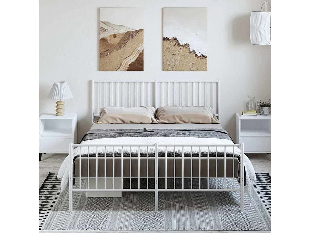 Cadre de lit métal sans matelas et pied de lit blanc 150x200 cm