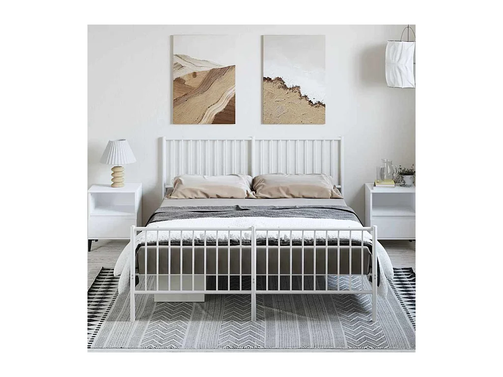Cadre de lit métal sans matelas et pied de lit blanc 150x200 cm