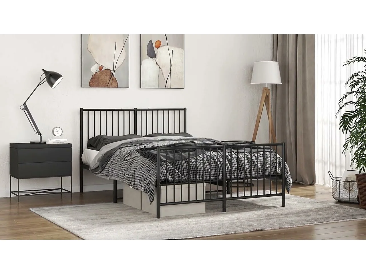 Cadre de lit métal sans matelas et pied de lit blanc 150x200 cm