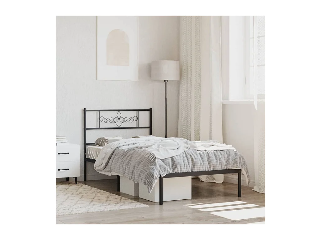 Bedframe met hoofdbord metaal zwart 90x200 cm