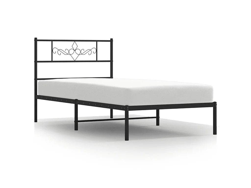Cadre de lit métal sans matelas avec tête de lit noir 90x200 cm