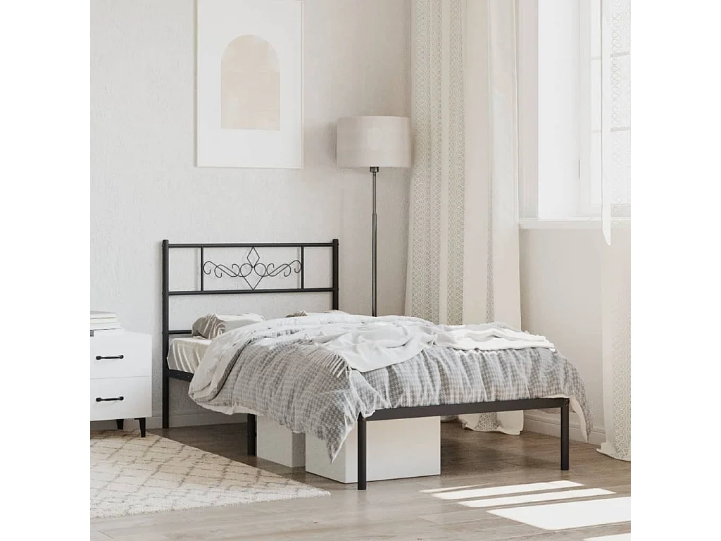 Cadre de lit métal sans matelas avec tête de lit noir 90x200 cm