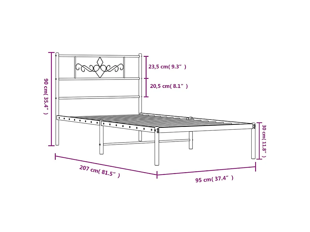 Cadre de lit métal sans matelas avec tête de lit noir 90x200 cm