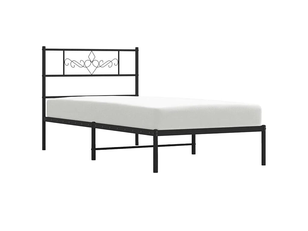 Cadre de lit métal sans matelas avec tête de lit noir 90x200 cm