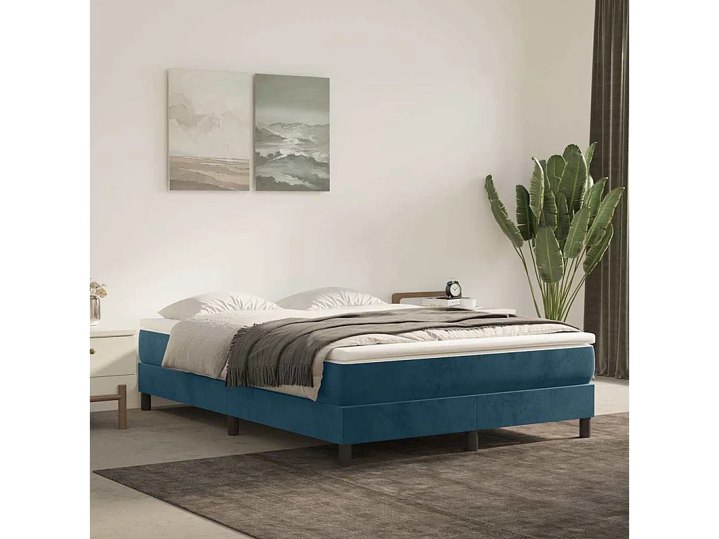 Cadre de lit à lattes bleu foncé 140x190 cm velours