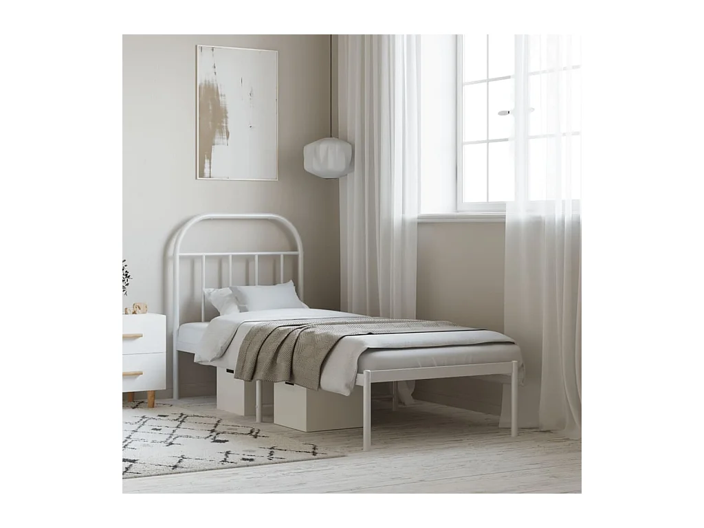 Cadre de lit métal sans matelas avec tête de lit blanc 75x190cm