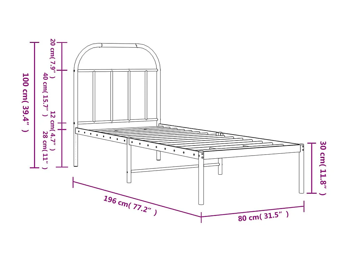 Bedframe met hoofdbord zonder matras metaal wit 75x190 cm