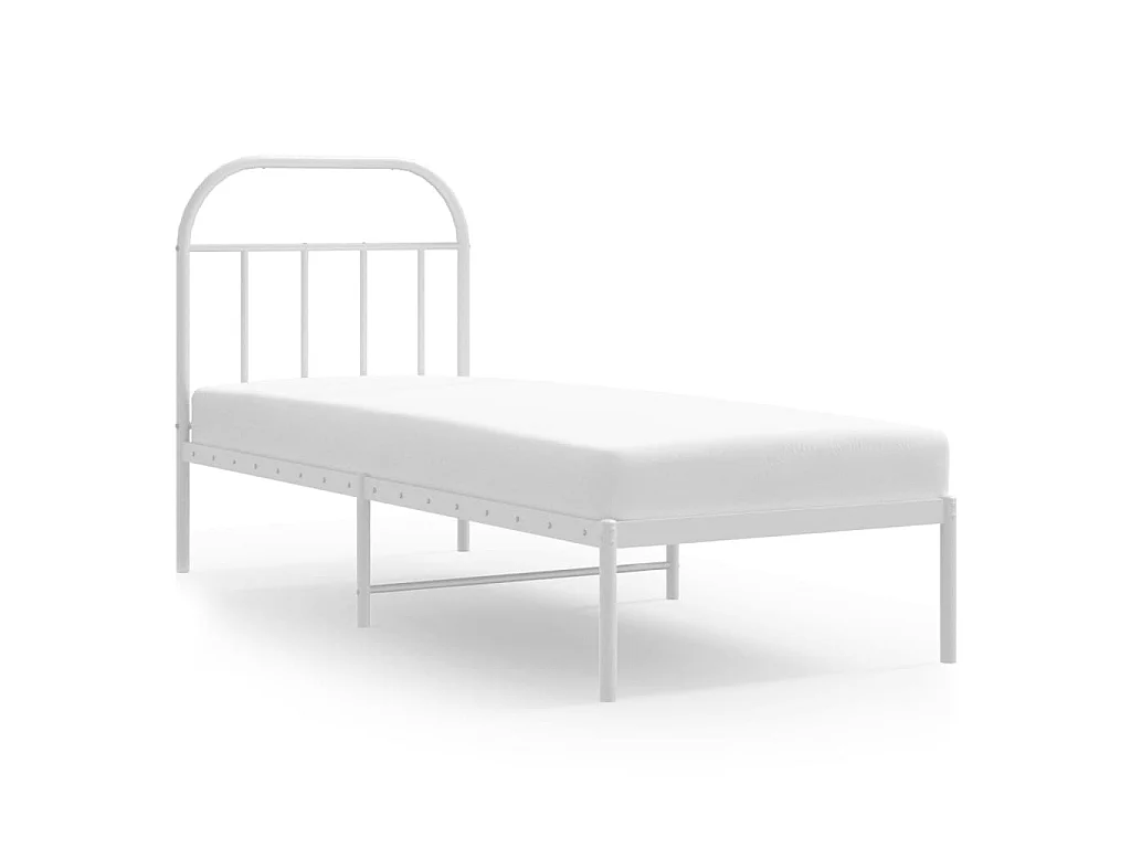 Cadre de lit métal sans matelas avec tête de lit blanc 75x190cm