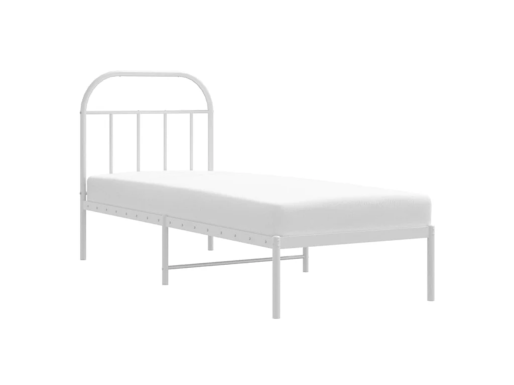 Cadre de lit métal sans matelas avec tête de lit blanc 75x190cm