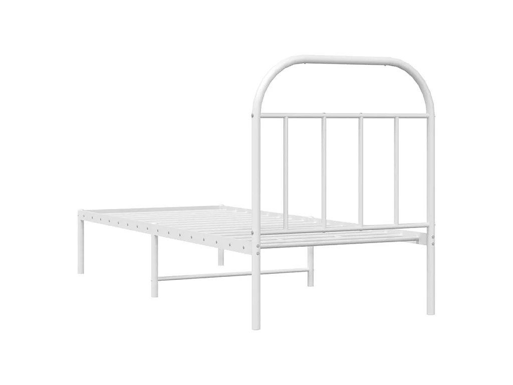 Cadre de lit métal sans matelas avec tête de lit blanc 75x190cm