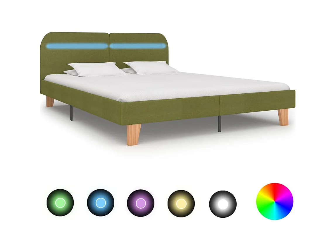 Bettgestell mit LED Grün Stoff 160x200 cm