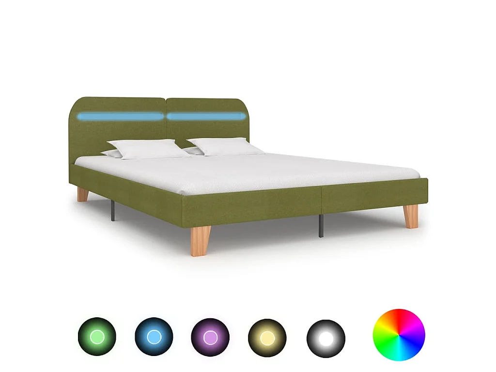 Cadre de lit avec LED sans matelas vert tissu 160x200 cm