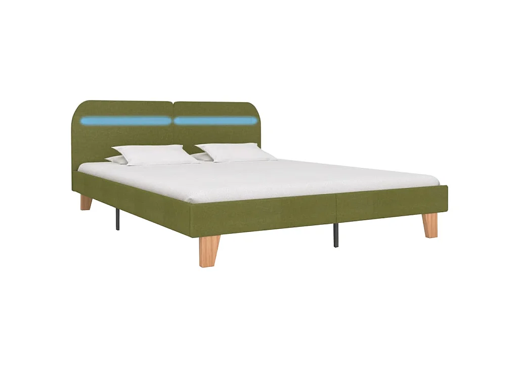 Cadre de lit avec LED sans matelas vert tissu 160x200 cm