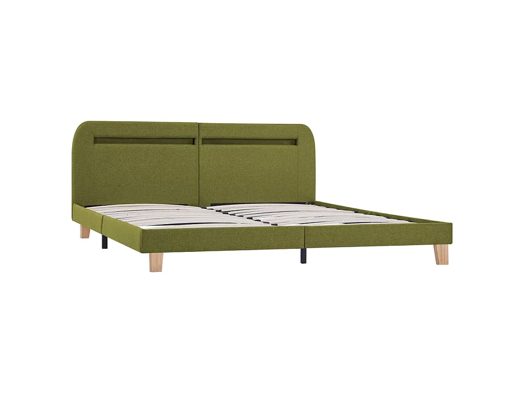 Cadre de lit avec LED sans matelas vert tissu 160x200 cm