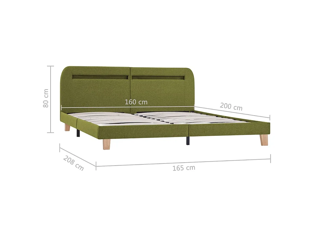Cadre de lit avec LED sans matelas vert tissu 160x200 cm