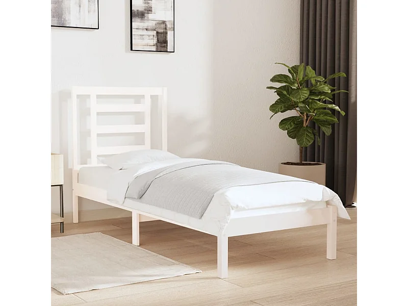 Bedframe massief hout wit 75x190 cm