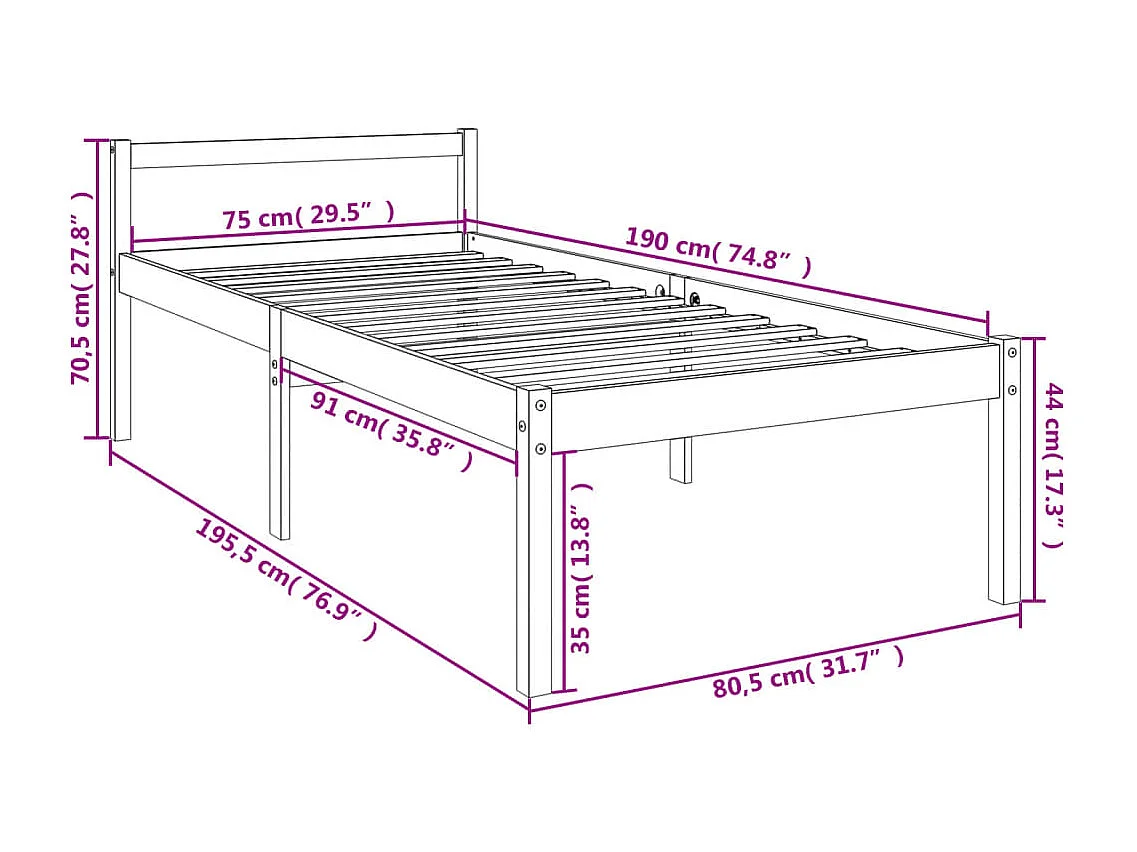 Lit pour personne âgée sans matelas 75x190 cm