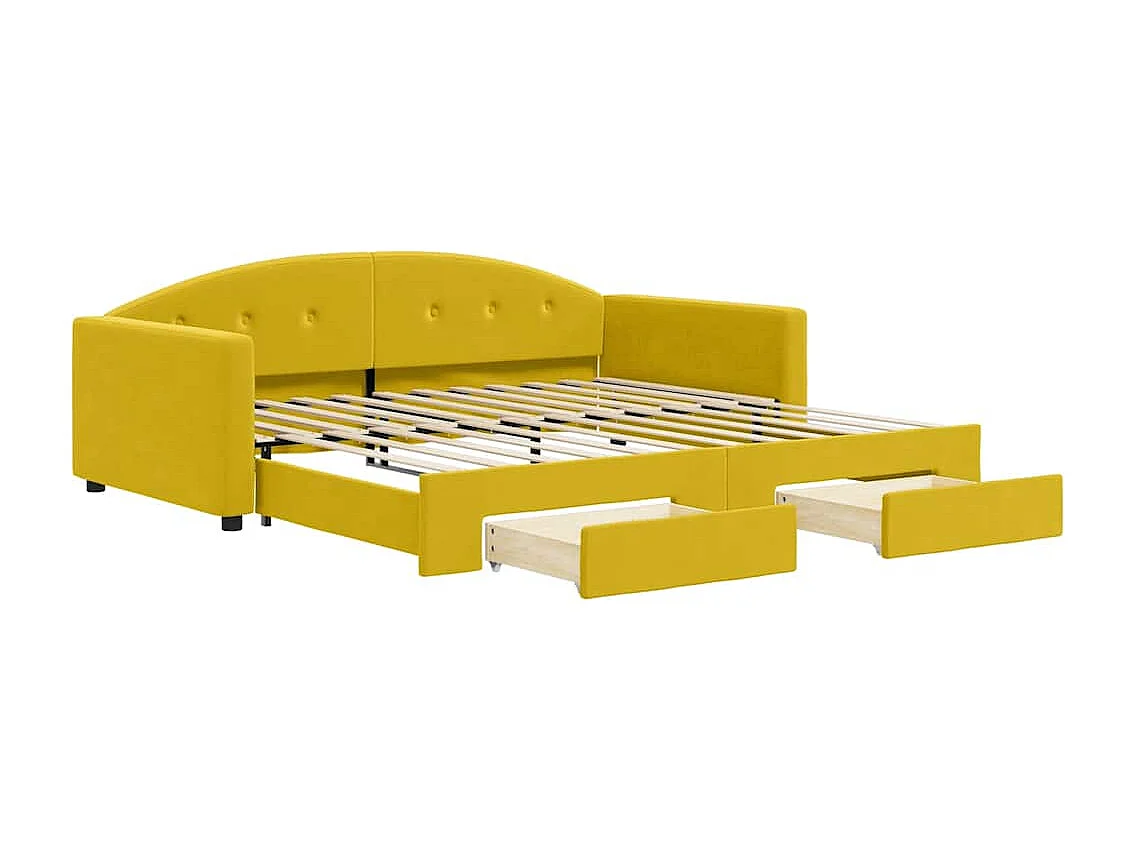 Divano Letto Estraibile con Cassetti Giallo 100x200cm Velluto