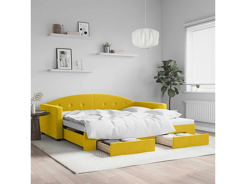 Divano Letto Estraibile con Cassetti Giallo 100x200cm Velluto