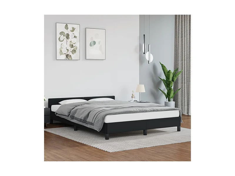 Bettgestell mit Kopfteil ohne Matratze Schwarz 140x190 cm