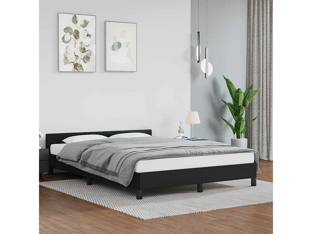 Cadre de lit avec tête de lit sans matelas noir 140x190 cm