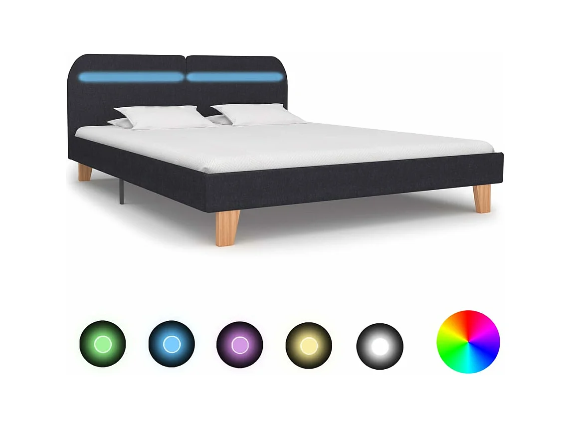 Cadre de lit avec LED sans matelas gris foncé tissu 180x200 cm