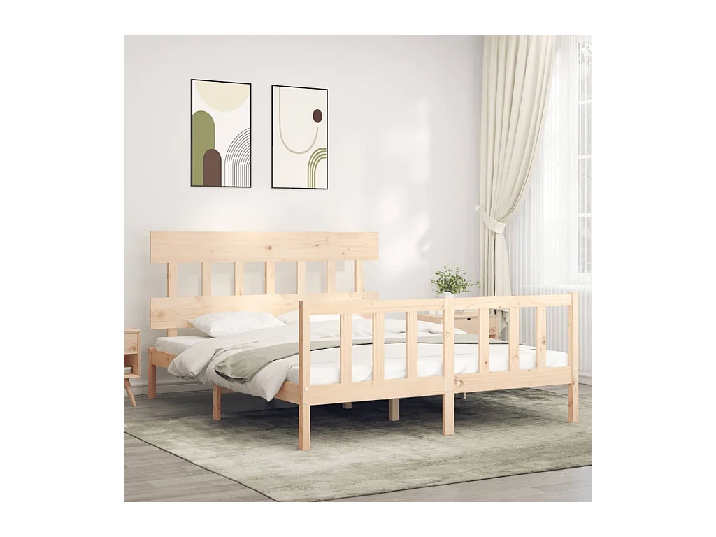Bedframe met hoofdbord massief hout
