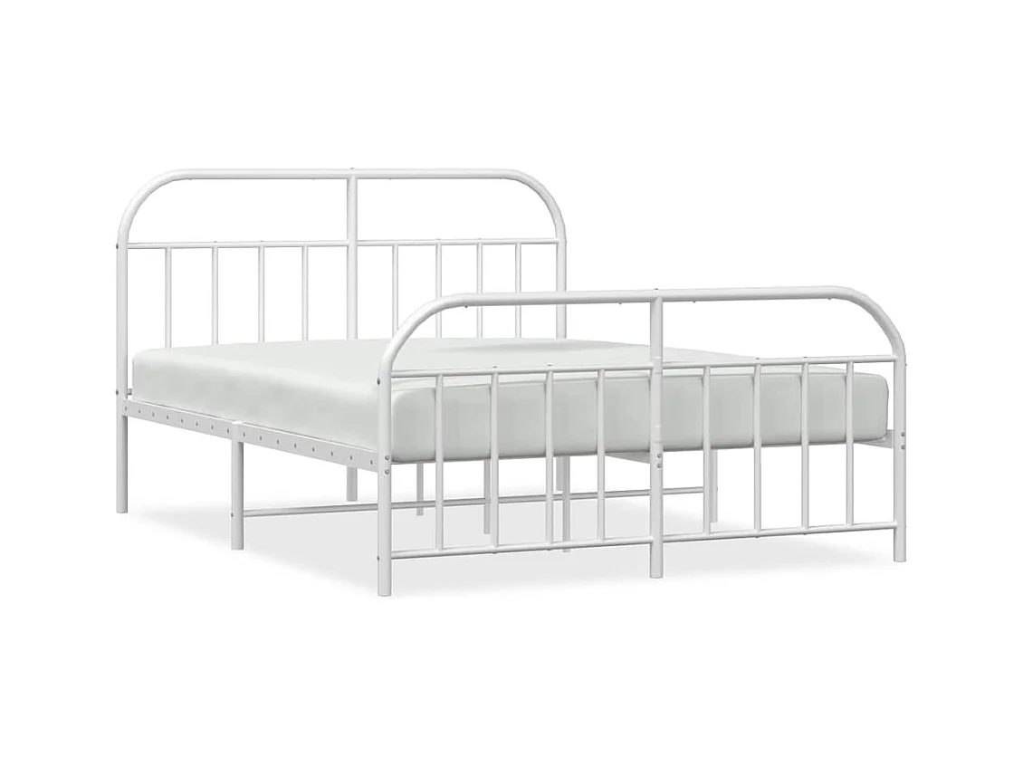 Cadre de lit métal sans matelas et pied de lit blanc 160x200 cm