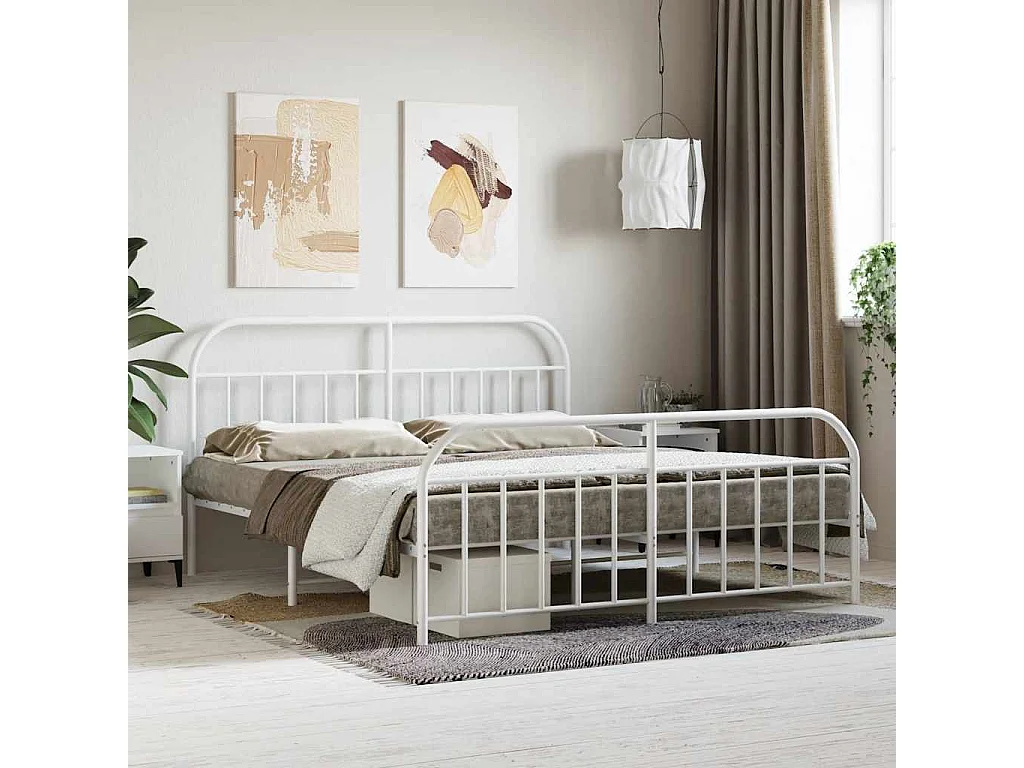 Bedframe met hoofd- en voeteneinde metaal wit 160x200 cm