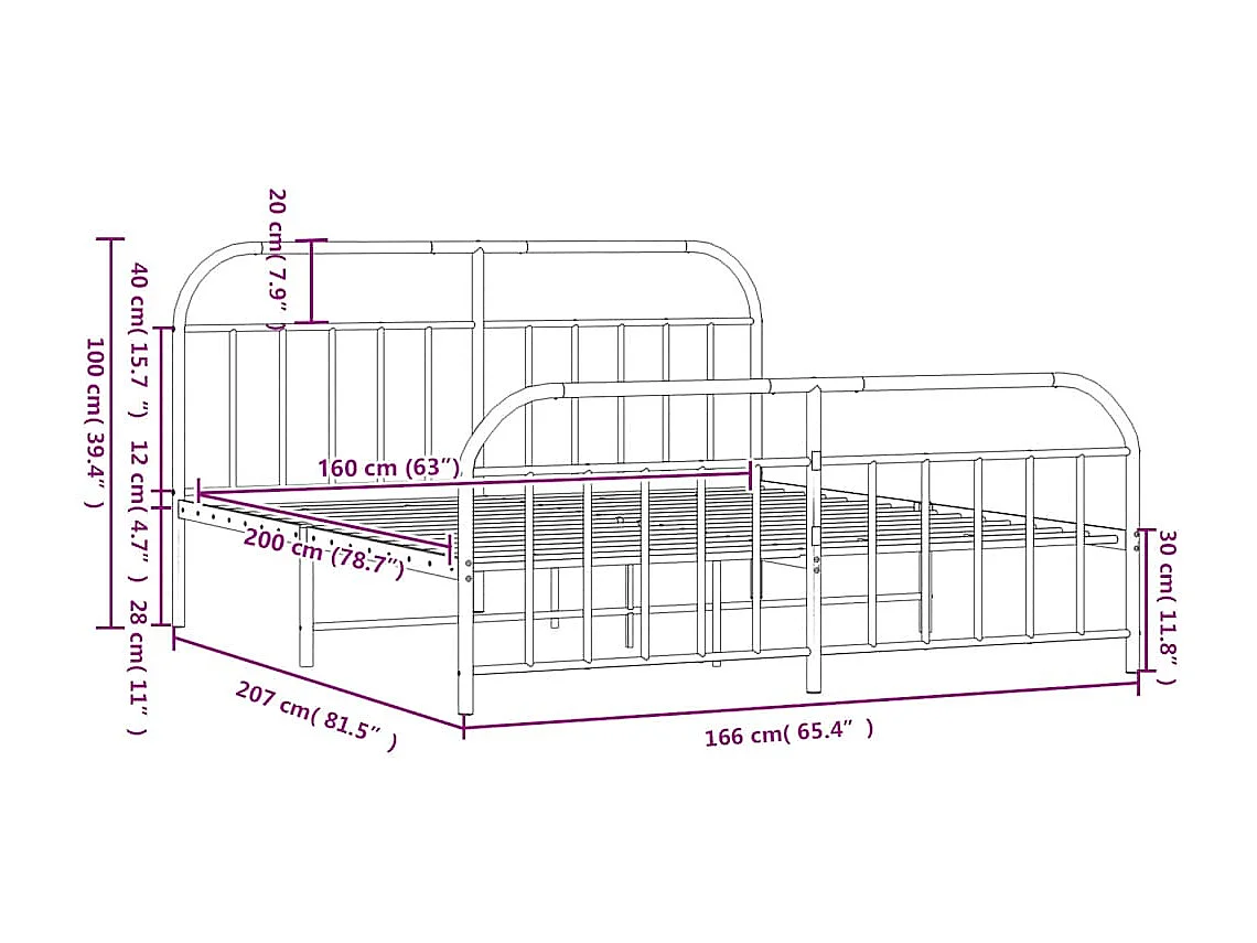 Bedframe met hoofd- en voeteneinde metaal wit 160x200 cm