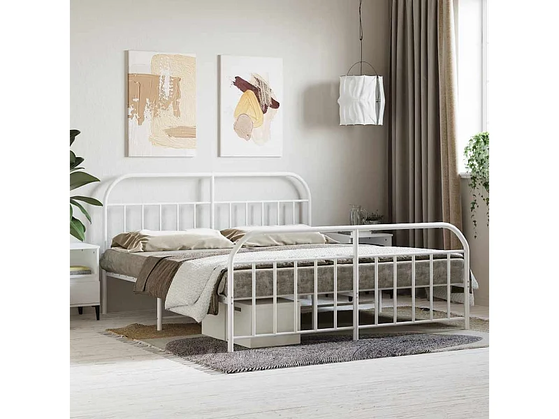Bettgestell mit Kopf- und Fußteil Metall Weiß 160x200 cm