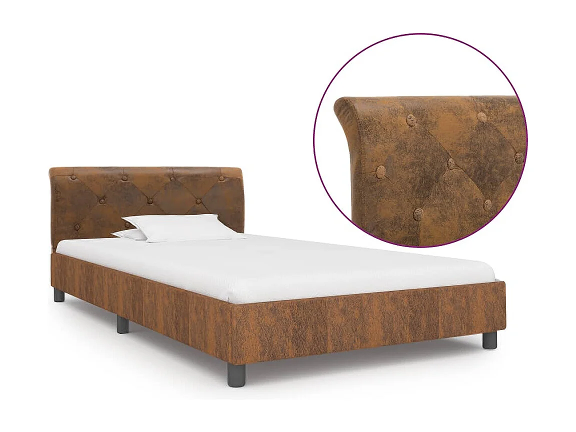 Cadre de lit sans matelas marron similicuir daim 100x200 cm