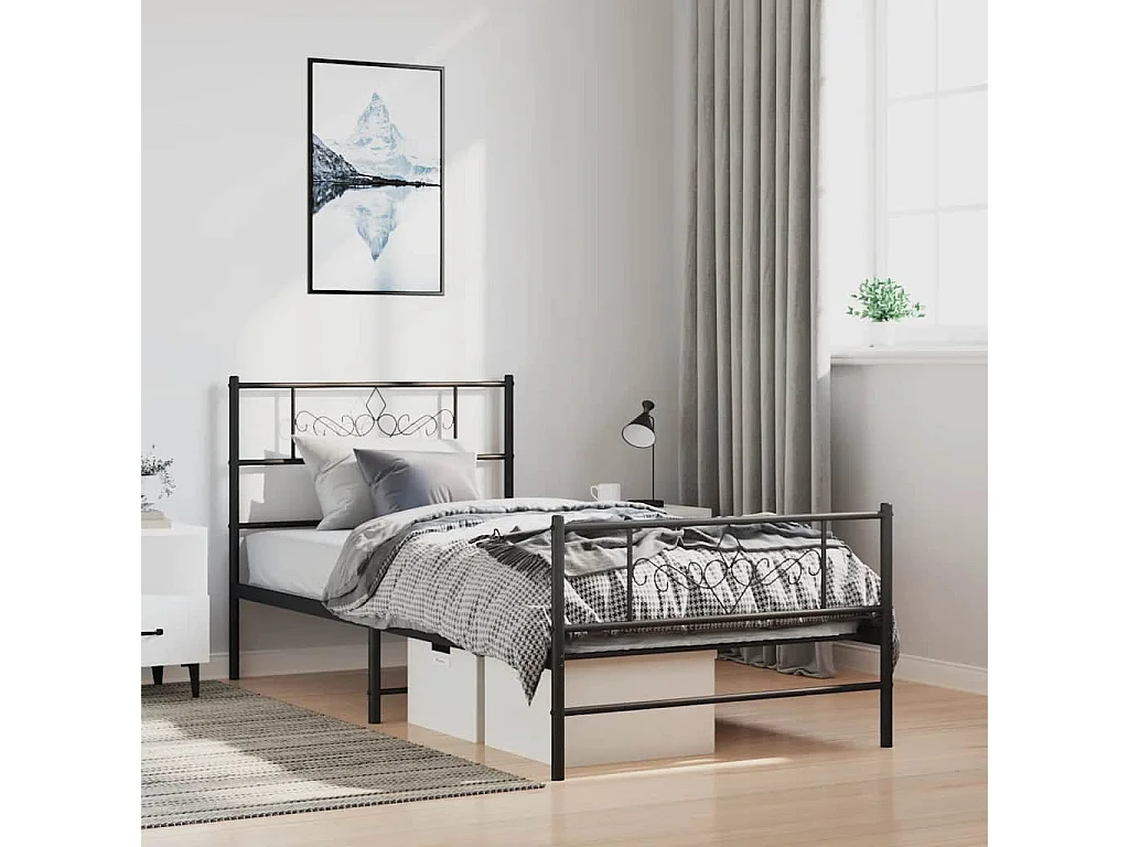 Bettgestell mit Kopf- und Fußteil Metall Schwarz 100x200 cm