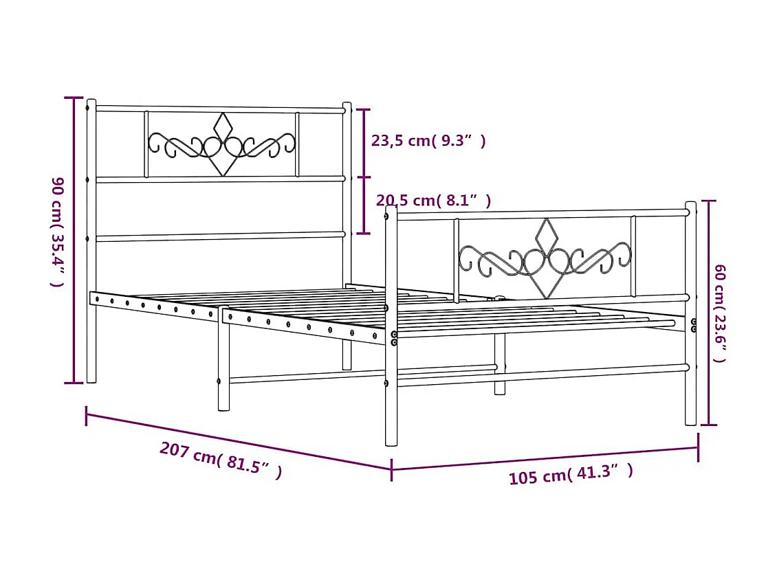 Bettgestell mit Kopf- und Fußteil Metall Schwarz 100x200 cm