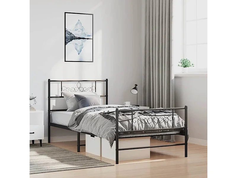 Giroletto con Testiera e Pediera Metallo Nero 100x200 cm