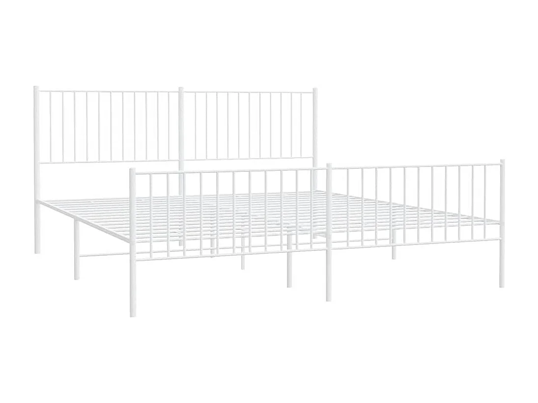 Cadre de lit métal sans matelas et pied de lit blanc 183x213 cm