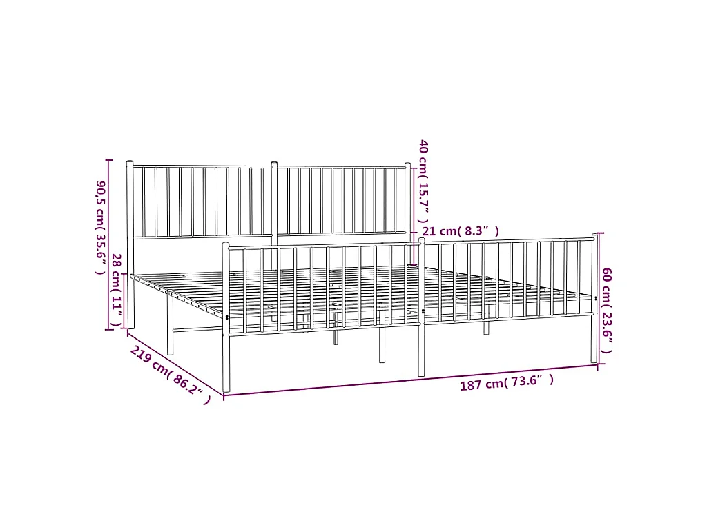 Estructura cama sin colchón con estribo metal blanco 183x213 cm
