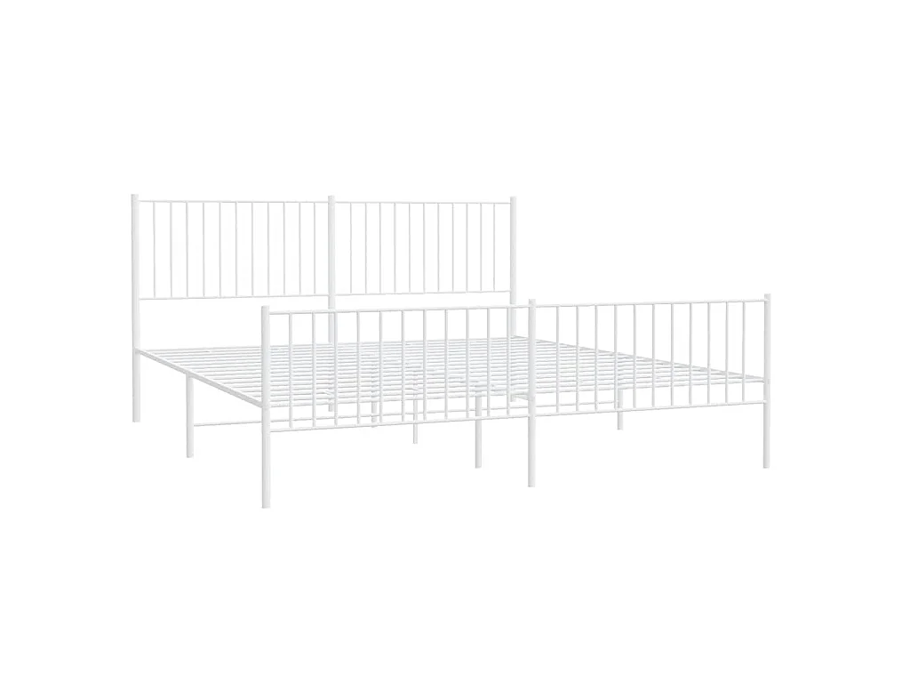 Cadre de lit métal sans matelas et pied de lit blanc 183x213 cm