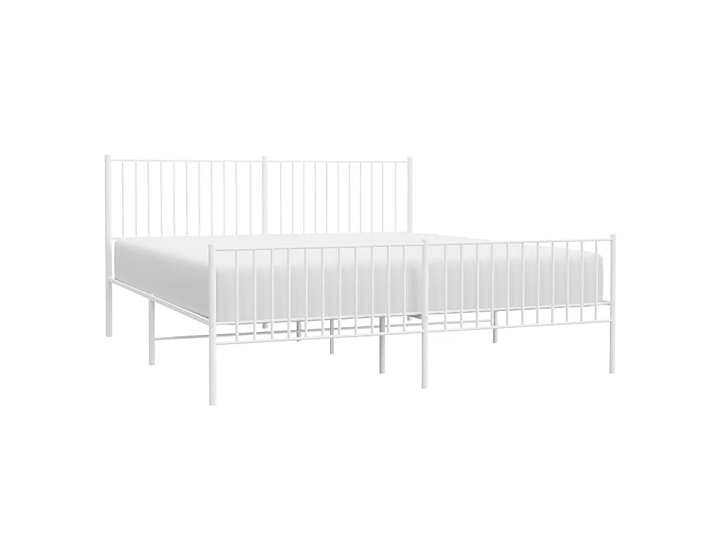 Cadre de lit métal sans matelas et pied de lit blanc 183x213 cm