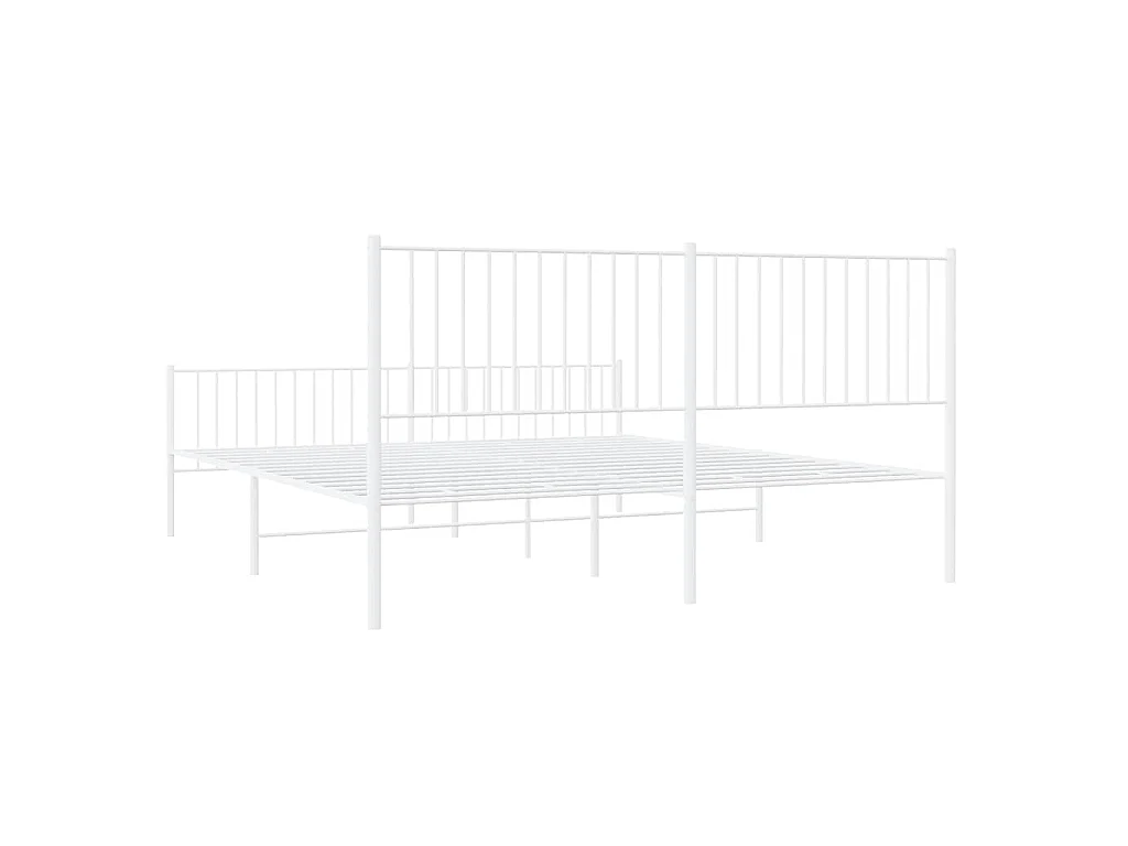 Cadre de lit métal sans matelas et pied de lit blanc 183x213 cm